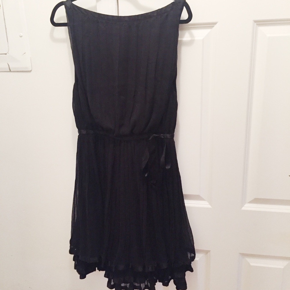 Foley Black Pleated Satin Party Dress Open Back Detail
